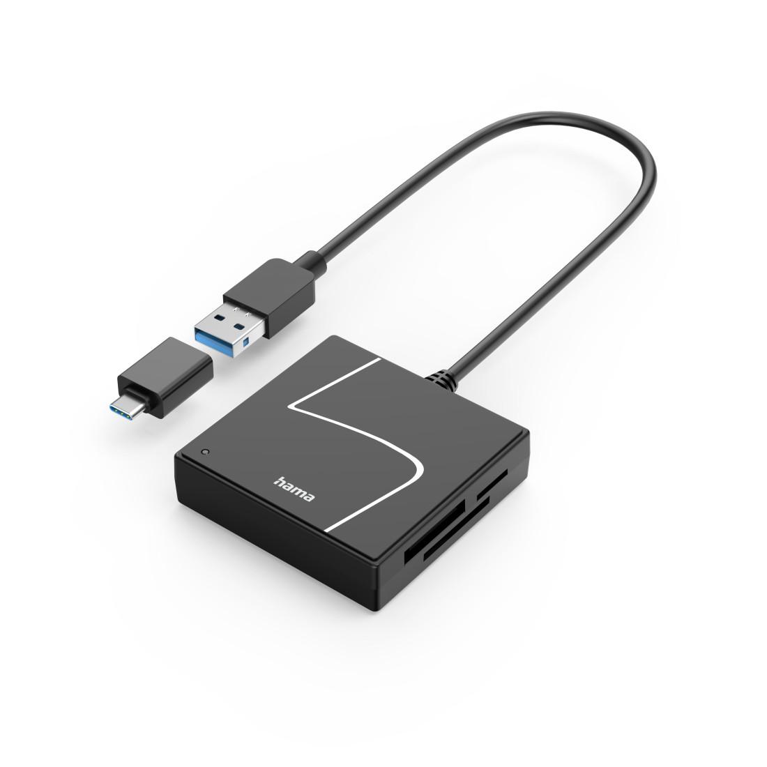 HAMA Четец за карти USB, USB-A, с USB-C адаптер, USB 3.2 Gen1, SD/micro-SD/CF/MS