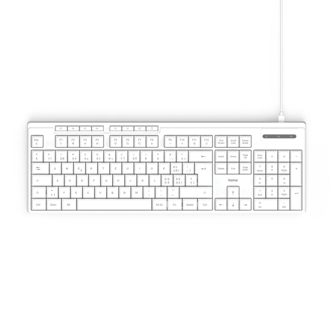 HAMA Жична клавиатура "CK-200", USB-A,USB-C, 8 мултимедийни клавиша, кирилизирана, бяла