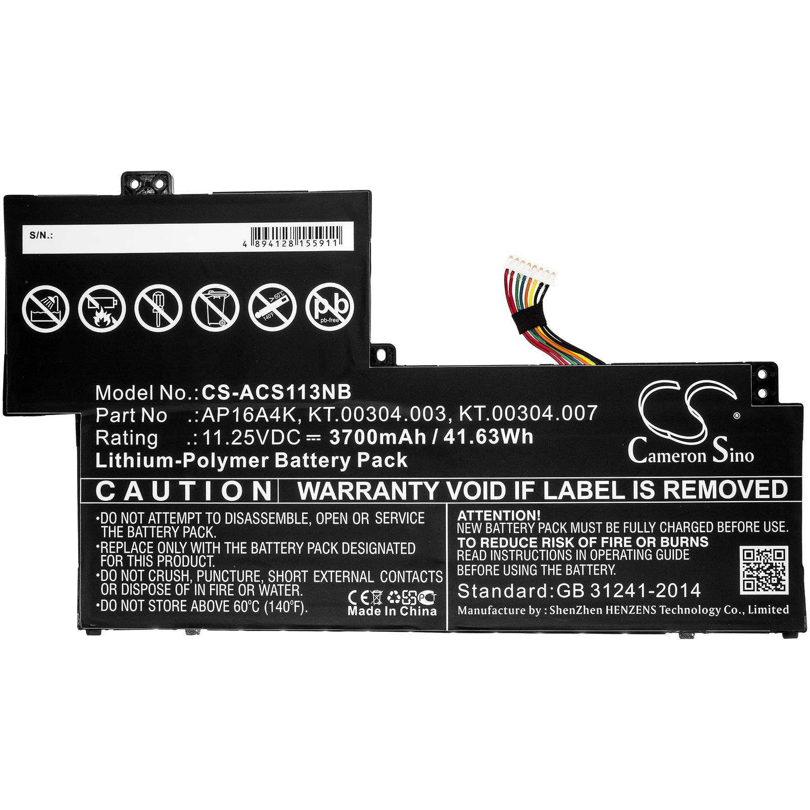 Батерия  за лаптоп ACER Aspire One Cloudbook 11 AO1-132, SWIFT 1 SF113-31-P2JX, AP16A4K LiPo 11.25V 3700mAh  CAMERON SINO