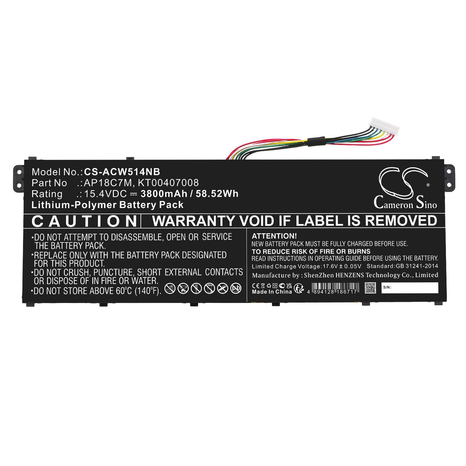 Батерия  за лаптоп  ACER ConceptD 3 CN316-73G-729B, Swift 3 SF313-52-507Z, TravelMate Spin P4, AP18C7M  LiPo 15.4V 3800 mAh CAMERON SINO