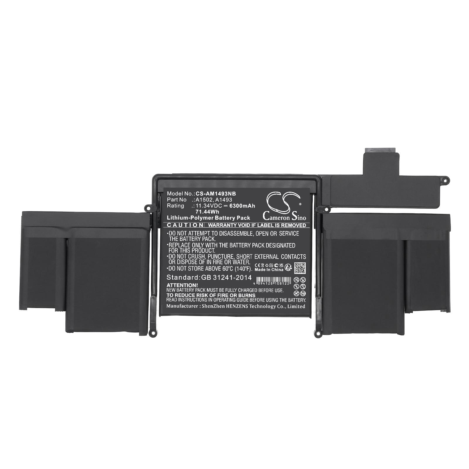 Батерия за лаптоп Apple MacBook Pro ""Core i5" 2.4 13" Late 2013 Retina A1493, A1502 LiPo 11.34V 6300mAh CAMERON SINO