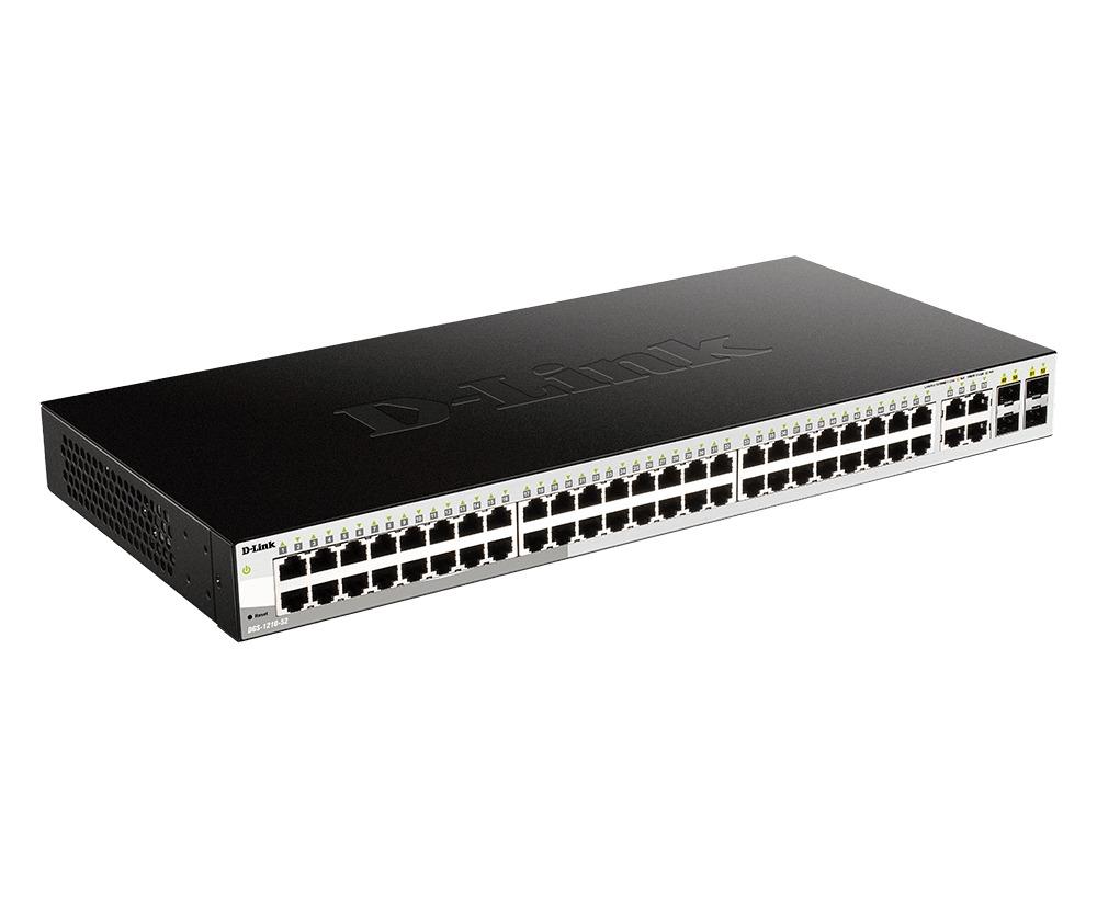 Суич D-Link DGS-1210-52, 48 портов 10/100/1000 Base-T port with 4 x 1000Base-T /SFP ports, управляем, за монтаж в шкаф